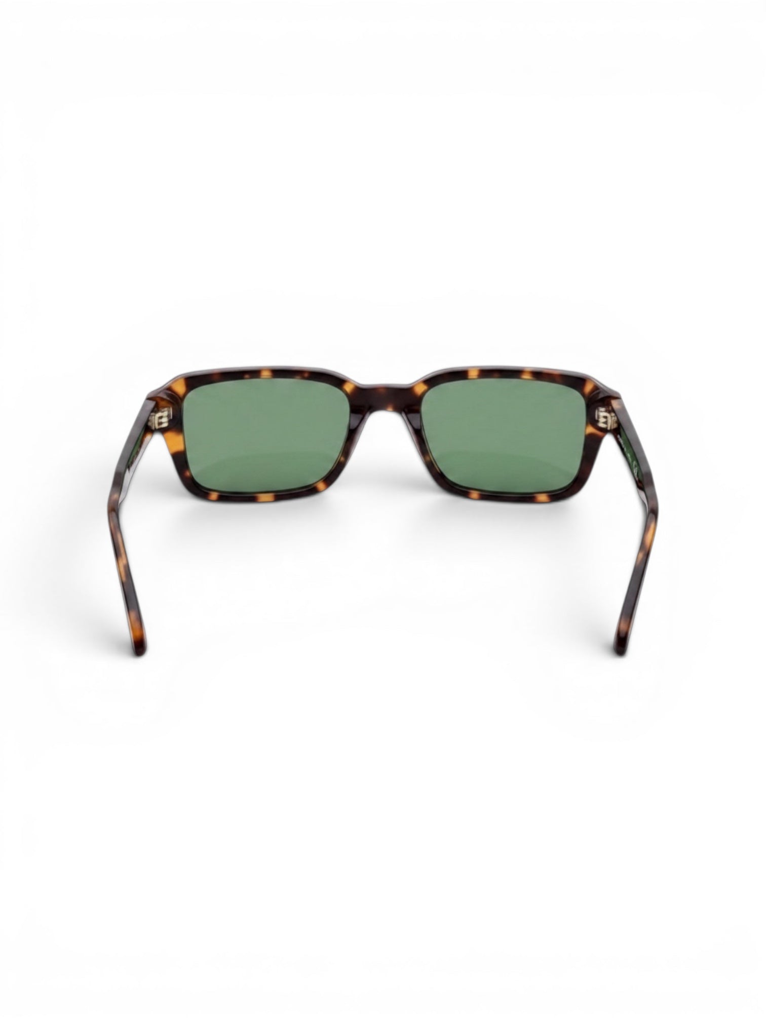 EVIE EYEWEAR OSLO CAREY rectangular sunglasses with tortoise shell frame and green lenses.