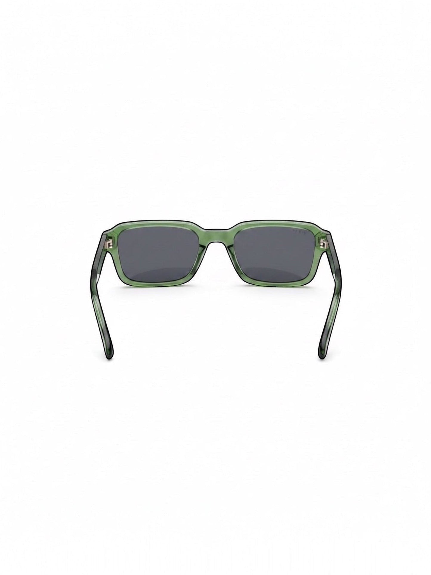EVIE EYEWEAR OSLO MIU rectangular sunglasses in translucent green with dark UV-protective lenses and gold logo detail.