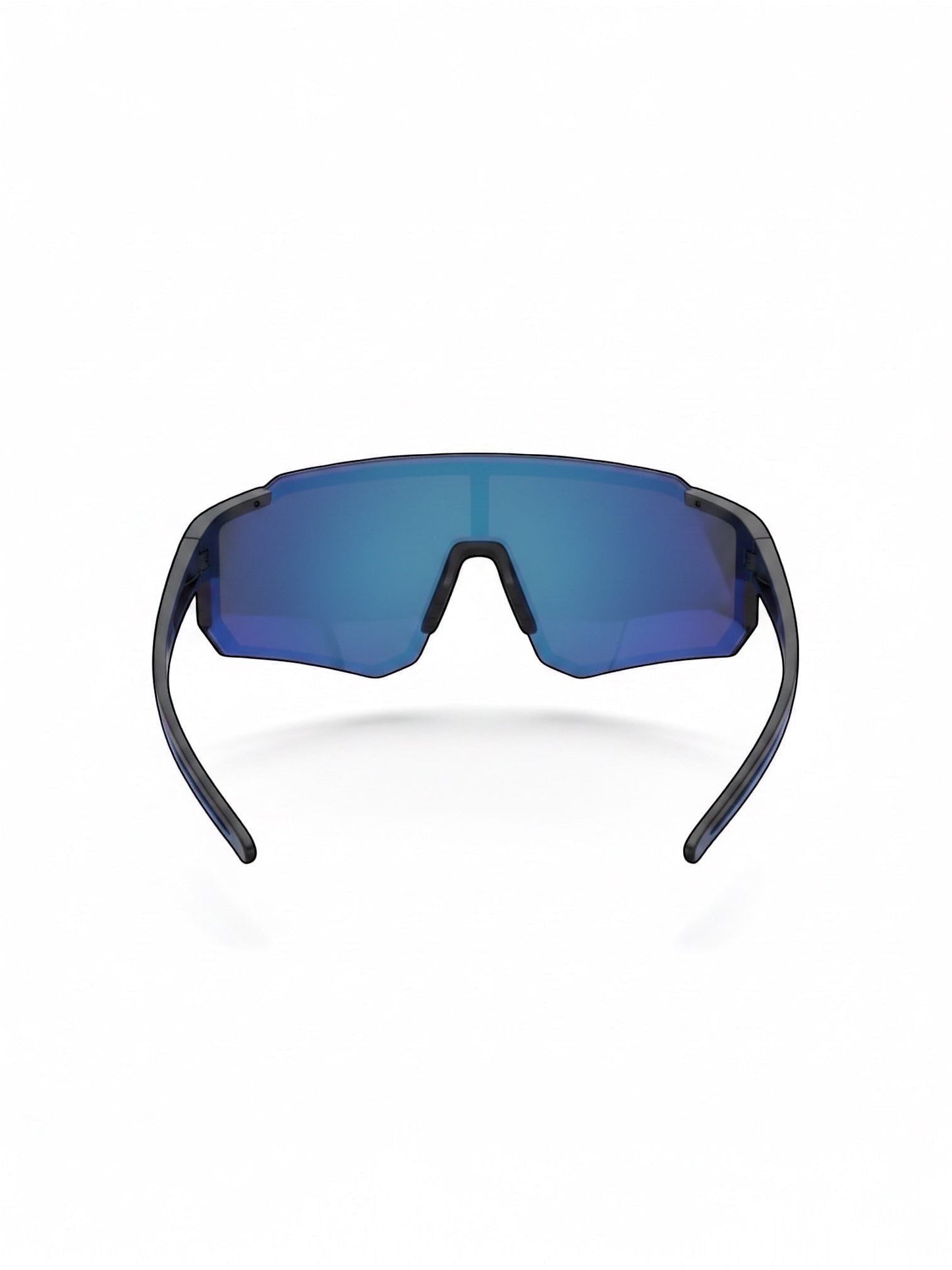 EVIE EYEWEAR Eviè Sport matte black PC frame sunglasses with blue mirrored UV400 polarized lenses.